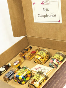 caja-regalo-degustación-whisky-mini-botellas-miniaturas-4-snacks-mensaje-persoanlizado-dedicatoria