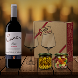 regalo-caja- Cune-vino-tinto-Rioja-Reserva-2-copas-2-snacks-dedicatoria-personalizada